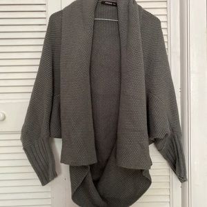 Grey dolman sleeve open cardigan sweater
